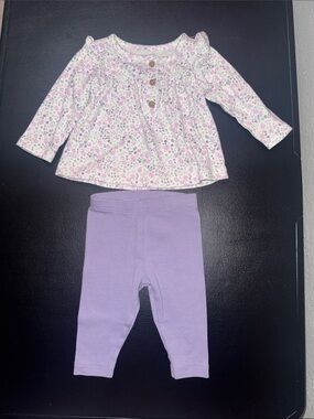 Carter's White Floral Top with Lavender Pants Set